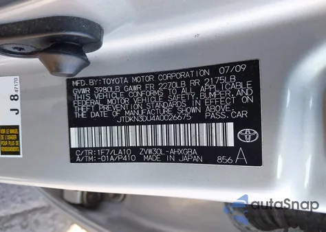 2010 Toyota Prius I/Ii/Iii/Iv/V z USA, uszkodzony, nr VIN JTDKN3DU4A0026675